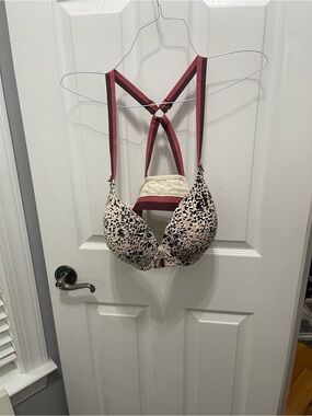 Cacique Blush Leopard Bra with Burgundy Straps